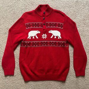 Chaps Red Knitted Cotton Novelty Polar Bear Sweater Mens Size M Retro Apres Ski